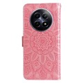 For Realme 12 5G Embossed Sunflower Leather Phone Case(Rose Gold)