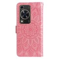 For Huawei Enjoy 70 Embossed Sunflower Leather Phone Case(Rose Gold)