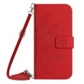 For Xiaomi Redmi 13C 4G Skin Feel Sun Flower Embossed Flip Leather Phone Case with Lanyard(Red)