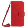 For Xiaomi 14 Skin Feel Sun Flower Embossed Flip Leather Phone Case with Lanyard(Red)
