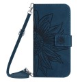 For Xiaomi 14 Pro Skin Feel Sun Flower Embossed Flip Leather Phone Case with Lanyard(Inky Blue)