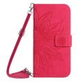 For Xiaomi Redmi 13C 5G Skin Feel Sun Flower Embossed Flip Leather Phone Case with Lanyard(Rose Red)