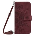 For Xiaomi Redmi 13C 5G Skin Feel Sun Flower Embossed Flip Leather Phone Case with Lanyard(Wine Red)
