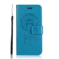 For Samsung Galaxy A34 5G Global Wind Chime Owl Embossing Pattern Leather Phone Case(Blue)