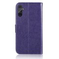 For Samsung Galaxy A54 5G Global Wind Chime Owl Embossing Pattern Leather Phone Case(Purple)