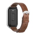 For Redmi Band 2 Mijobs Metal Shell Microfiber PU Leather Watch Band(Brown Silver)