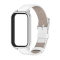 For Redmi Band 2 Mijobs Metal Shell Genuine Leather Watch Band(White Silver)