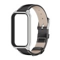 For Redmi Band 2 Mijobs Metal Shell Genuine Leather Watch Band(Black Silver)
