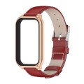 For Redmi Band 2 Mijobs Metal Shell Genuine Leather Watch Band(Red Rose Gold)