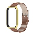 For Redmi Band 2 Mijobs Metal Shell Genuine Leather Watch Band(Brown Gold)