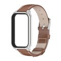 For Redmi Band 2 Mijobs Metal Shell Genuine Leather Watch Band(Brown Silver)