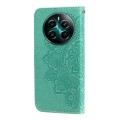 For Realme 12+ 7-petal Flowers Embossing Leather Phone Case(Green)