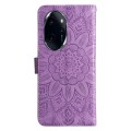 For Honor 100 Pro Embossed Sunflower Leather Phone Case(Purple)