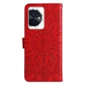 For Honor 100 Embossed Sunflower Leather Phone Case(Red)