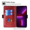 For OPPO Reno11 F 5G Contrast Color Side Buckle Leather Phone Case(Red + Black)