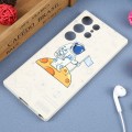For Samsung Galaxy S22 Ultra 5G Astronaut Pattern Silicone Straight Edge Phone Case(Planet Landing-W