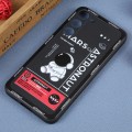 For Samsung Galaxy S21 FE 5G Astronaut Pattern Silicone Straight Edge Phone Case(Mars Astronaut-Blac
