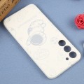 For Samsung Galaxy S21 FE 5G Astronaut Pattern Silicone Straight Edge Phone Case(Flying Astronaut-Wh