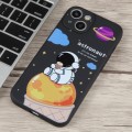 For iPhone 15 Milk Tea Astronaut Pattern Liquid Silicone Phone Case(Ivory Black)