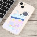 For iPhone 15 Plus Milk Tea Astronaut Pattern Liquid Silicone Phone Case(Ivory White)