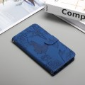 For Realme 12+ Global HT03 Skin Feel Butterfly Embossed Flip Leather Phone Case(Blue)