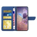 For Realme 12+ Global HT03 Skin Feel Butterfly Embossed Flip Leather Phone Case(Blue)