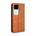 For vivo S18 5G / S18 Pro Magnetic Buckle Retro Texture Leather Phone Case(Brown)