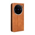 For vivo X100 Pro 5G Magnetic Buckle Retro Texture Leather Phone Case(Brown)