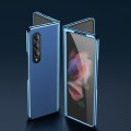 For Samsung Galaxy Z Fold3 Electroplating Plain Leather Folding Phone Case(Blue)