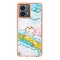 For Motorola Moto G84 Electroplating Marble IMD TPU Phone Case with Ring Holder(Green 004)