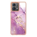 For Motorola Moto G84 Electroplating Marble IMD TPU Phone Case with Ring Holder(Purple 001)