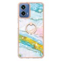 For Motorola Moto G34 Electroplating Marble IMD TPU Phone Case with Ring Holder(Green 004)