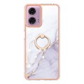 For Motorola Moto G04 4G / G24 4G Electroplating Marble IMD TPU Phone Case with Ring Holder(White 00