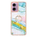 For Motorola Moto G04 4G / G24 4G Electroplating Marble IMD TPU Phone Case with Ring Holder(Green 00