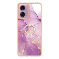 For Motorola Moto G04 4G / G24 4G Electroplating Marble IMD TPU Phone Case with Ring Holder(Purple 0