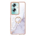 For OPPO A79 5G Global Electroplating Marble IMD TPU Phone Case with Ring Holder(White 006)