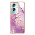 For OPPO A79 5G Global Electroplating Marble IMD TPU Phone Case with Ring Holder(Purple 001)