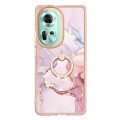 For OPPO Reno11 5G Global Electroplating Marble IMD TPU Phone Case with Ring Holder(Rose Gold 005)