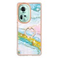 For OPPO Reno11 5G Global Electroplating Marble IMD TPU Phone Case with Ring Holder(Green 004)