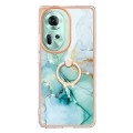 For OPPO Reno11 5G Global Electroplating Marble IMD TPU Phone Case with Ring Holder(Green 003)