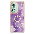 For OPPO Reno11 5G Global Electroplating Marble IMD TPU Phone Case with Ring Holder(Purple 002)