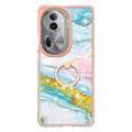 For OPPO Reno11 Pro 5G Global Electroplating Marble IMD TPU Phone Case with Ring Holder(Green 004)
