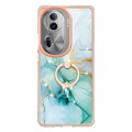 For OPPO Reno11 Pro 5G Global Electroplating Marble IMD TPU Phone Case with Ring Holder(Green 003)