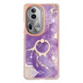 For OPPO Reno11 Pro 5G Global Electroplating Marble IMD TPU Phone Case with Ring Holder(Purple 002)