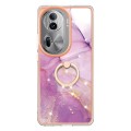 For OPPO Reno11 Pro 5G Global Electroplating Marble IMD TPU Phone Case with Ring Holder(Purple 001)