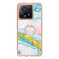 For Xiaomi 13T/13T Pro Electroplating Marble IMD TPU Phone Case with Ring Holder(Green 004)