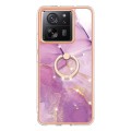 For Xiaomi 13T/13T Pro Electroplating Marble IMD TPU Phone Case with Ring Holder(Purple 001)