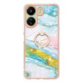 For Xiaomi Redmi 13C 4G Electroplating Marble IMD TPU Phone Case with Ring Holder(Green 004)