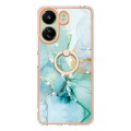 For Xiaomi Redmi 13C 4G Electroplating Marble IMD TPU Phone Case with Ring Holder(Green 003)