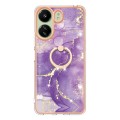 For Xiaomi Redmi 13C 4G Electroplating Marble IMD TPU Phone Case with Ring Holder(Purple 002)